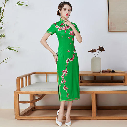 QC-1697802真丝桑蚕丝长款手工盘扣旗袍连衣裙 商品图3