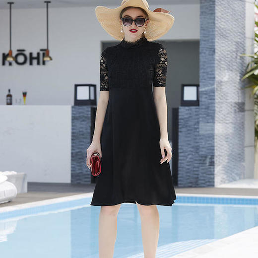 NS-FH0509新品修身显瘦蕾丝拼接丝滑高端醋酸真丝连衣裙 商品图1