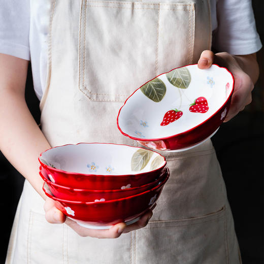 摩登主妇可爱少女心水果沙拉碗家用陶瓷碗早餐碗草莓碗花边甜品碗 商品图2