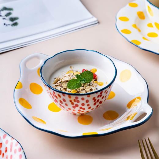 摩登主妇波点日式创意陶瓷早餐餐具米饭碗盘子家用碗碟套装沙拉碗 商品图2
