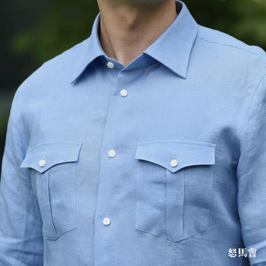 Canclini 法国亚麻天蓝色意式工艺衬衫 商品图1