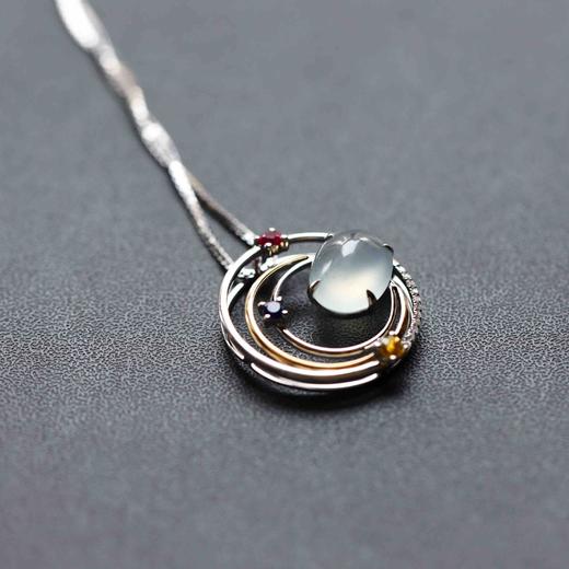 高冰种翡翠蛋面吊坠18k白金钻石彩宝镶嵌 商品图4