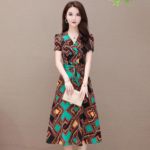 YWE-KED9691气质减龄大码印花连衣裙 商品图3