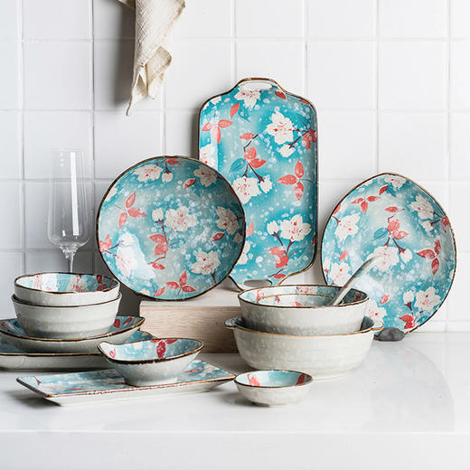 摩登主妇日式玉兰花陶瓷餐具套装盘碟家用碗碟菜盘子碗套装组合 商品图0
