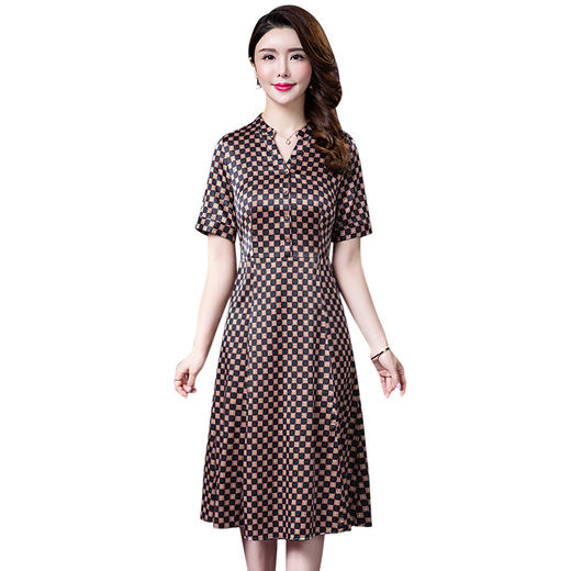 YMR-8231新款夏季气质修身优雅妈妈装绸缎连衣裙 商品图4