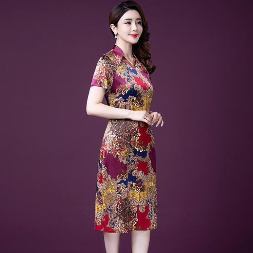 YMR-8243仿真丝2020新款时尚修身显瘦妈妈装连衣裙 商品图2