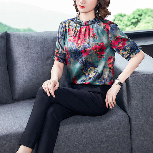 AHM-yme5262夏季新款时尚气质圆领印花上衣 商品图1