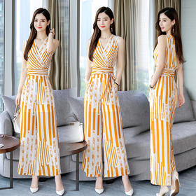 WZNH-JYY1935 （配腰带）夏季时尚潮流舒适套装修身无袖个性优雅两件套