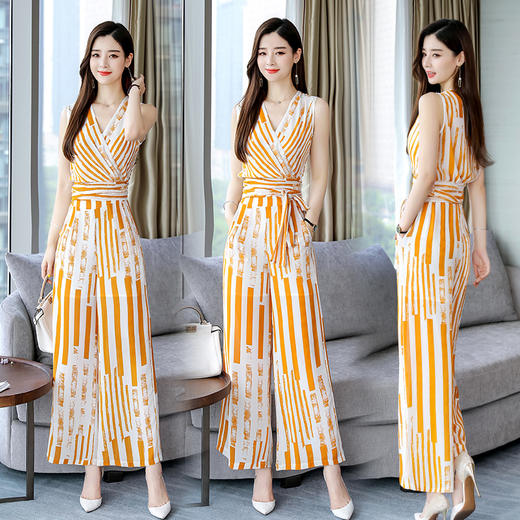 WZNH-JYY1935 （配腰带）夏季时尚潮流舒适套装修身无袖个性优雅两件套 商品图0