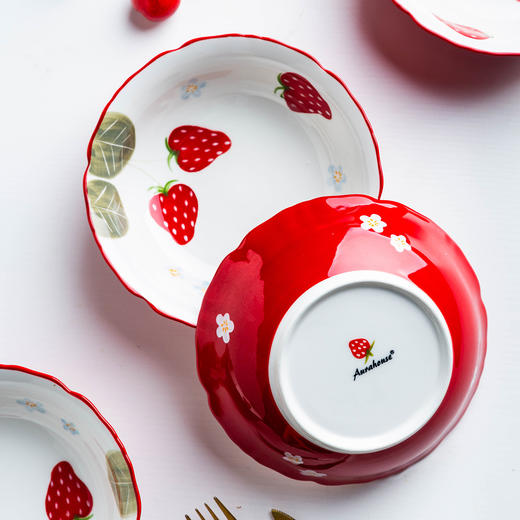 摩登主妇可爱少女心水果沙拉碗家用陶瓷碗早餐碗草莓碗花边甜品碗 商品图3