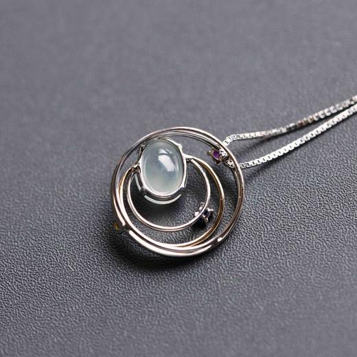 高冰种翡翠蛋面吊坠18k白金钻石彩宝镶嵌 商品图7