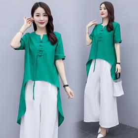 WZNH-YQH2027夏季新款棉麻复古大码文艺两件套