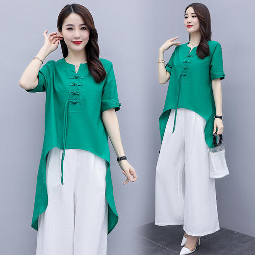 WZNH-YQH2027夏季新款棉麻复古大码文艺两件套 商品图0