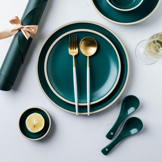 摩登主妇莫兰迪碗碟餐具陶瓷汤碗沙拉碗平深盘西餐牛排盘碗盘套装 商品图3