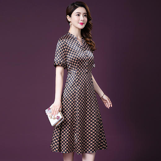 YMR-8231新款夏季气质修身优雅妈妈装绸缎连衣裙 商品图2