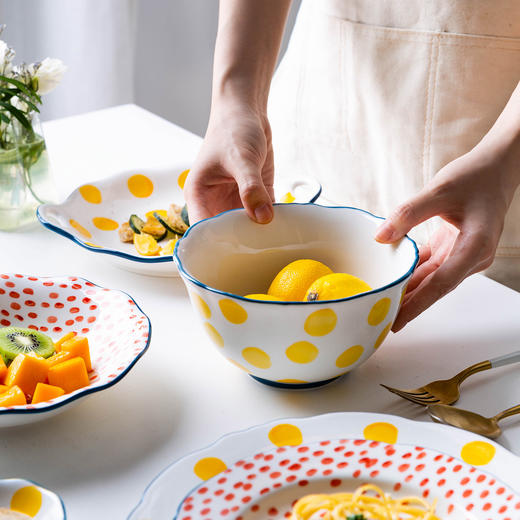 摩登主妇波点日式创意陶瓷早餐餐具米饭碗盘子家用碗碟套装沙拉碗 商品图3