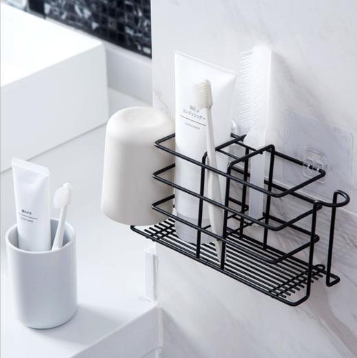 【居家日用】。不锈钢方形六格牙膏牙刷架 创意浴室桌面洗漱用品收纳架 商品图0