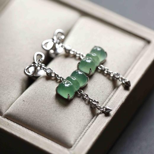 冰种晴水绿翡翠蝴蝶结耳坠18k白金钻石镶嵌 商品图1