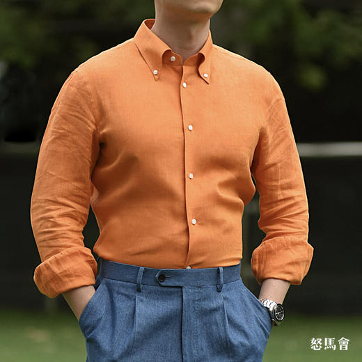 Canclini 法国亚麻橙色意式工艺衬衫 商品图0