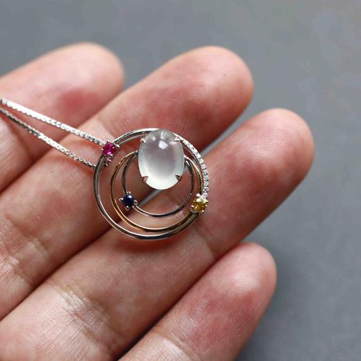 高冰种翡翠蛋面吊坠18k白金钻石彩宝镶嵌 商品图8