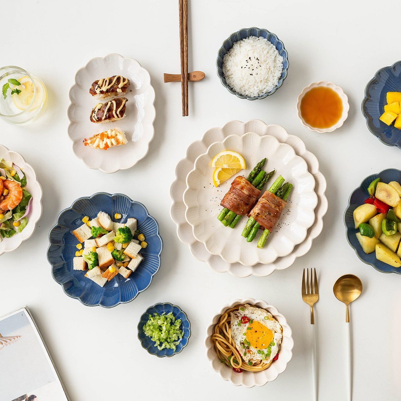 摩登主妇日式花边陶瓷碗盘套装家用菜盘子网红饭碗汤面碗鱼盘组合