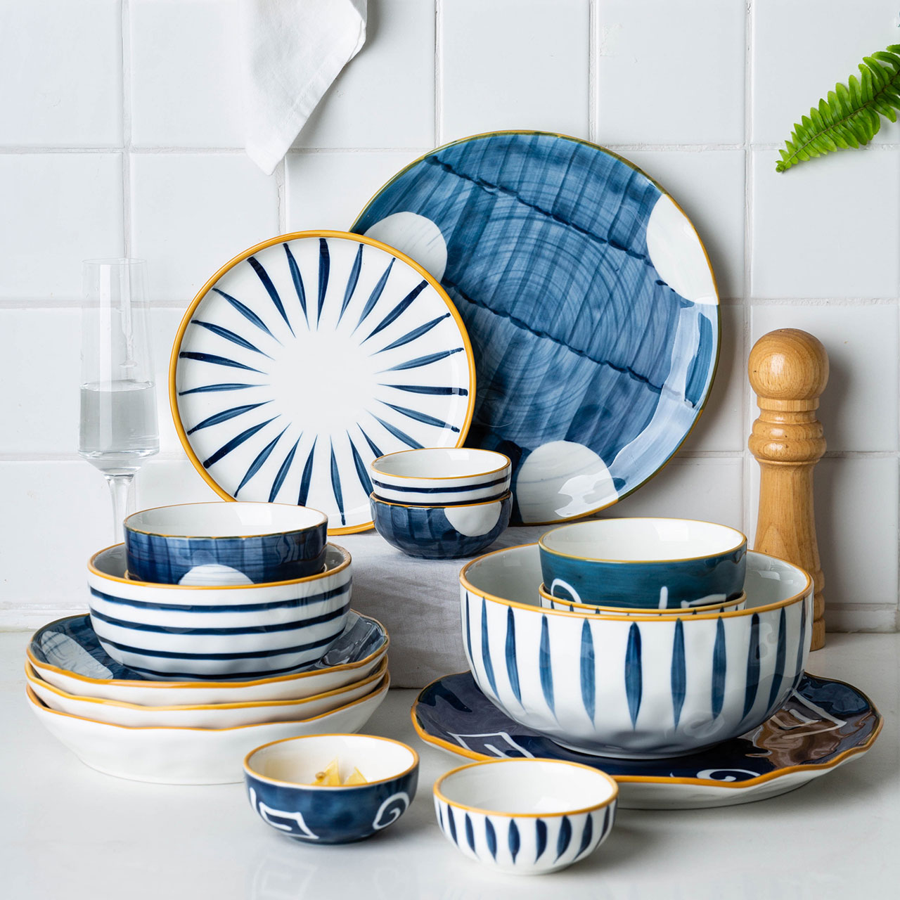 摩登主妇青瑶碗碟套装日式餐具创意个性菜盘子饭碗汤碗筷家用组合