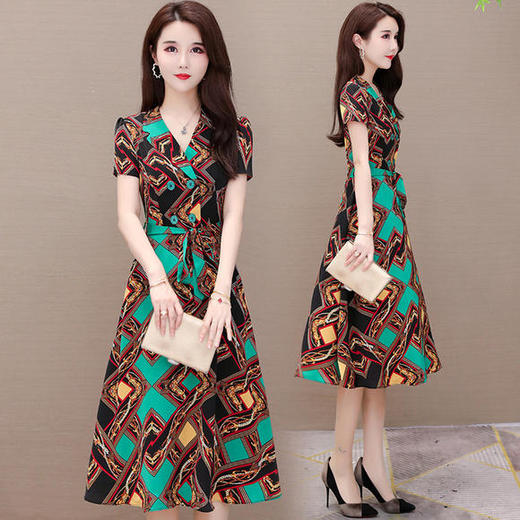 YWE-KED9691气质减龄大码印花连衣裙 商品图0