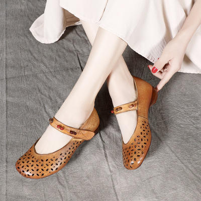 BC-022-068复古凉鞋镂空女式洞洞手工鞋软底透气真皮女凉鞋 商品图0