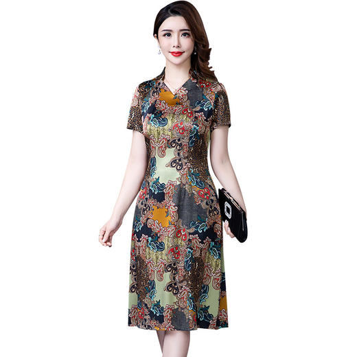 YMR-8243仿真丝2020新款时尚修身显瘦妈妈装连衣裙 商品图4