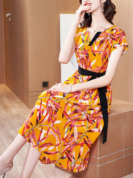 FSZ-2056新品宽松大码印花桑蚕丝连衣裙 商品图3