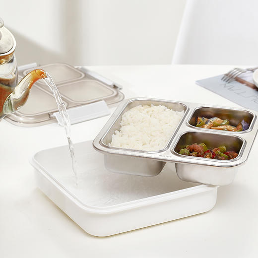 【开学季推荐 食堂分餐 健康卫生】 MISANBROO 316不锈钢分格饭盒 1.2L大容量 密封防漏 可隔水加热 商品图2