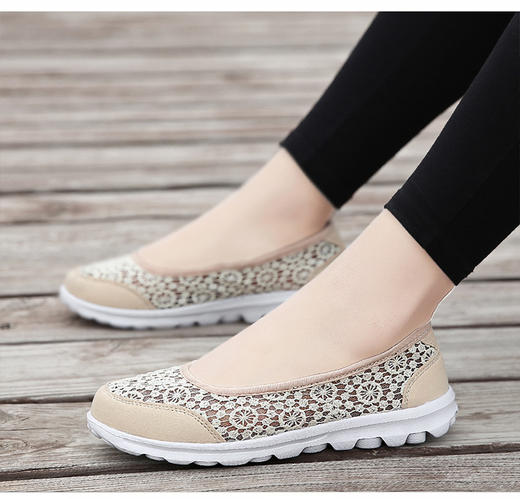 QJ-1610新品防滑平底妈妈鞋懒人鞋透气镂空蕾丝网布鞋 商品图2