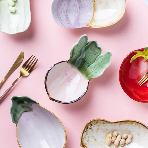 摩登主妇 蔬菜造型陶瓷小吃碟家用小菜碗甜品碗水果沙拉小碗碟子 商品图1