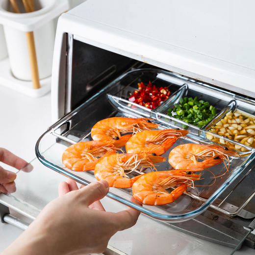 摩登主妇饺子盘带醋碟钢化玻璃餐盘家用分隔餐盘子儿童餐盘早餐盘 商品图3