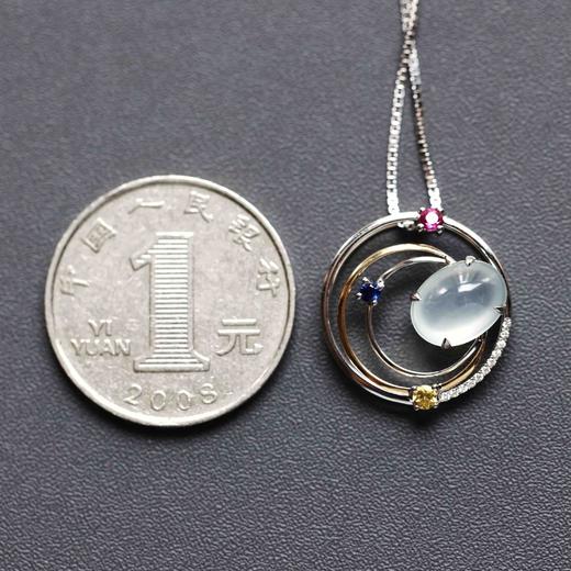 高冰种翡翠蛋面吊坠18k白金钻石彩宝镶嵌 商品图6