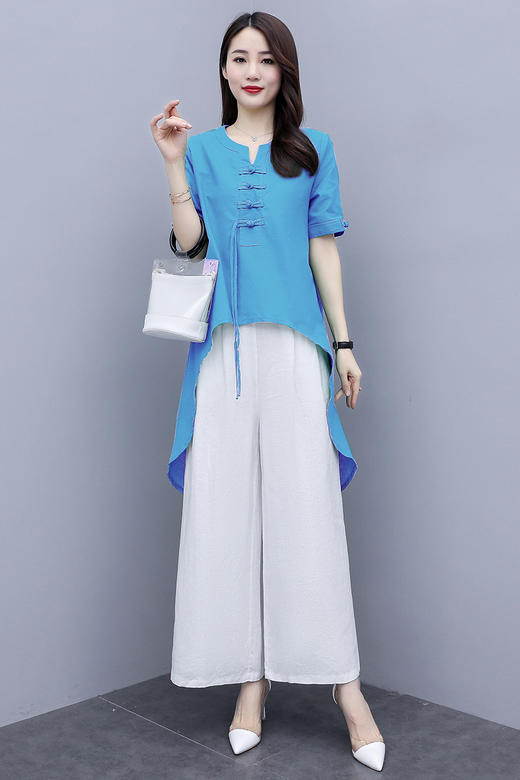 WZNH-YQH2027夏季新款棉麻复古大码文艺两件套 商品图4