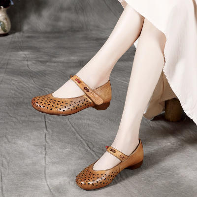 BC-022-068复古凉鞋镂空女式洞洞手工鞋软底透气真皮女凉鞋 商品图2