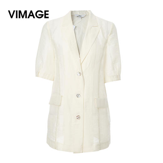 VIMAGE纬漫纪夏季新款翻领修身显瘦五分袖短外套女V1303921 商品图0