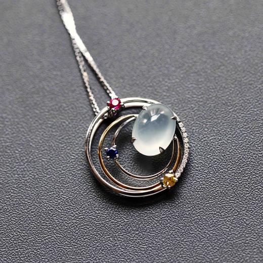 高冰种翡翠蛋面吊坠18k白金钻石彩宝镶嵌 商品图5