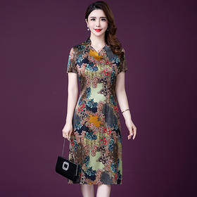 YMR-8243仿真丝2020新款时尚修身显瘦妈妈装连衣裙