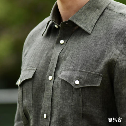 Canclini 法国亚麻军绿色意式工艺衬衫 商品图1