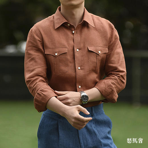 Canclini 法国亚麻烟草棕意式工艺衬衫 商品图0