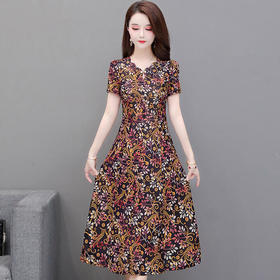 WH-XYKL-S05新款气质收腰显瘦碎花连衣裙