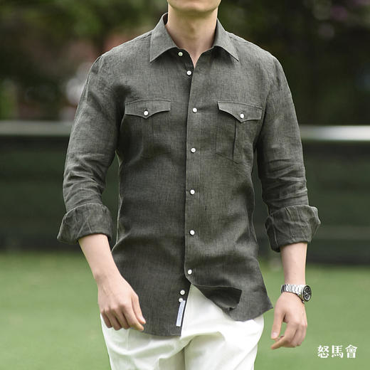 Canclini 法国亚麻军绿色意式工艺衬衫 商品图7