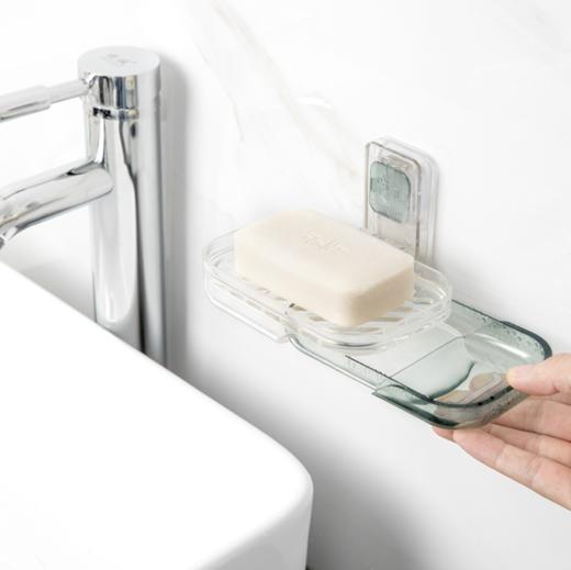 【居家日用】*透明肥皂盒免打孔卫生间沥水壁挂香皂架浴室吸盘双层抽屉肥皂架子 商品图1