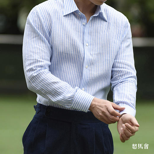 Canclini 法国亚麻蓝白条纹意式工艺衬衫 商品图5