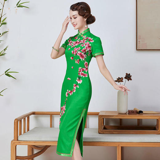 QC-1697802真丝桑蚕丝长款手工盘扣旗袍连衣裙 商品图1