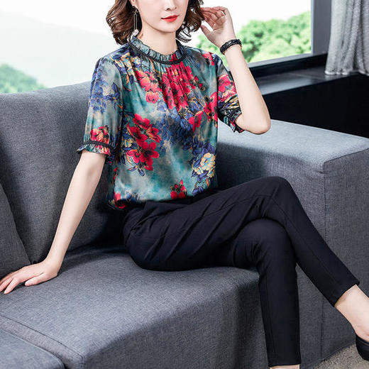 AHM-yme5262夏季新款时尚气质圆领印花上衣 商品图0