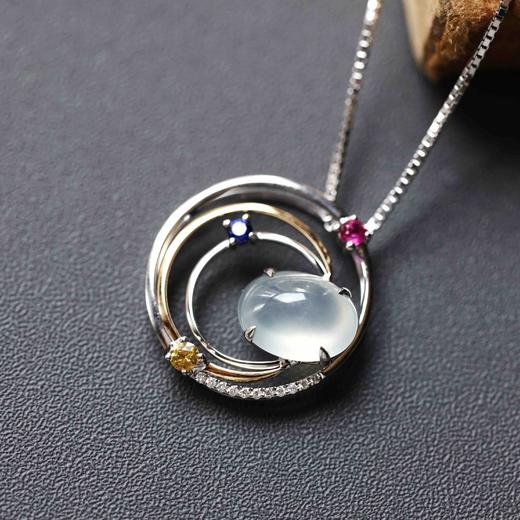 高冰种翡翠蛋面吊坠18k白金钻石彩宝镶嵌 商品图1