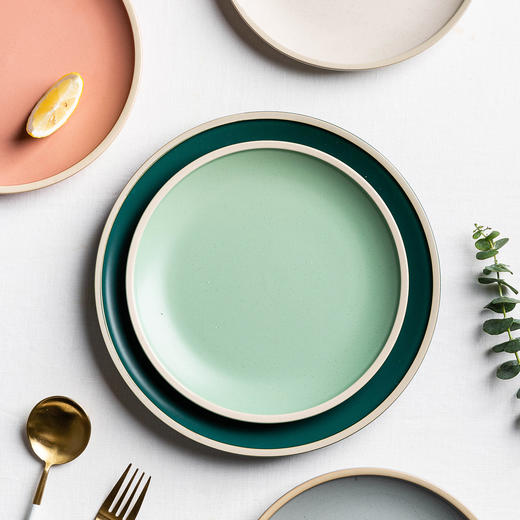 摩登主妇莫兰迪碗碟餐具陶瓷汤碗沙拉碗平深盘西餐牛排盘碗盘套装 商品图2